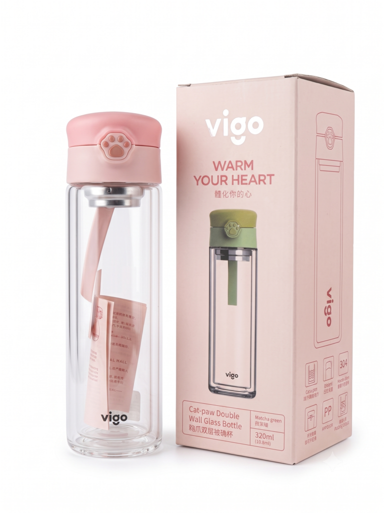 Double Layer Glass Bottle. With SS Water Strainer